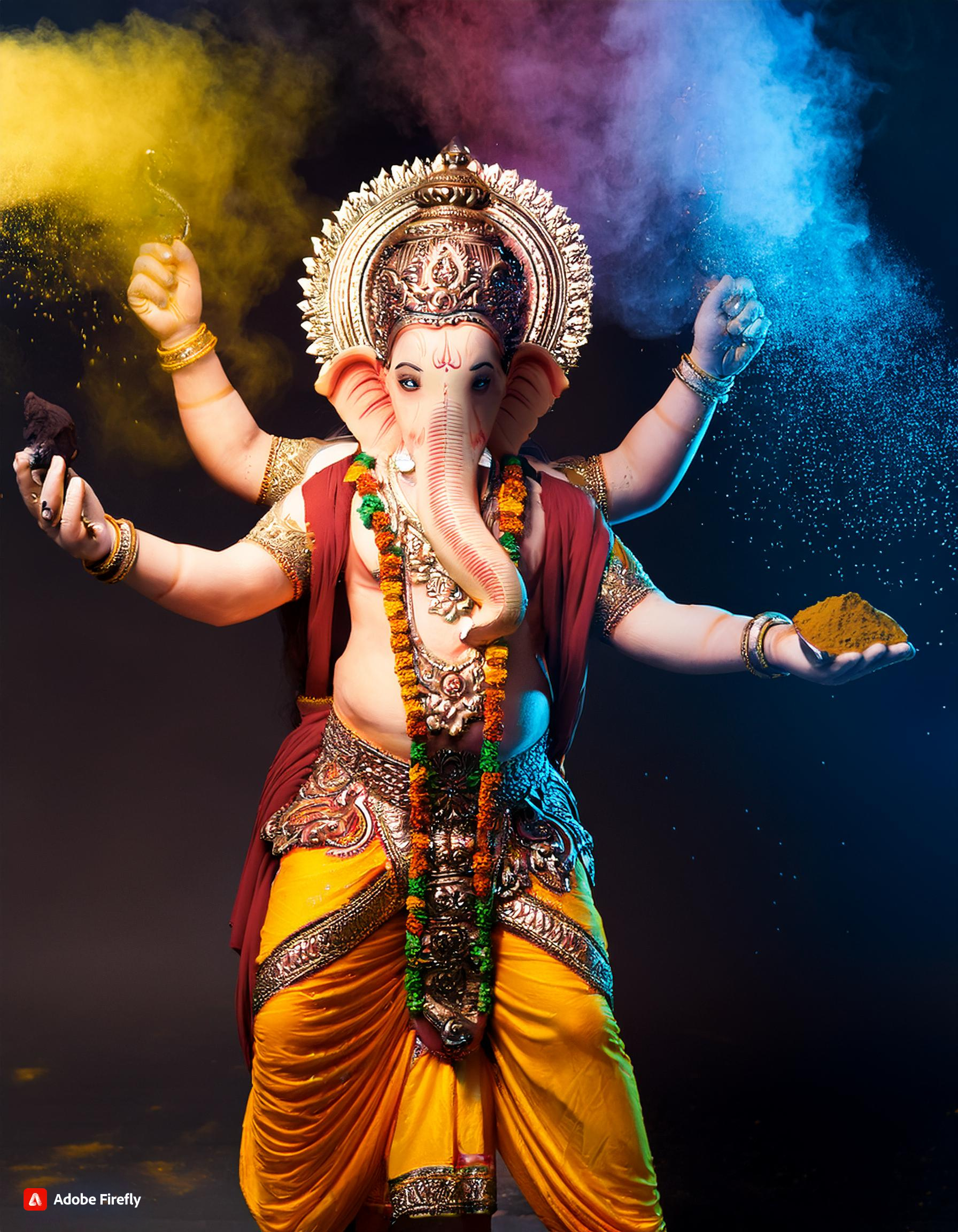 Firefly hug ganpati idol giving blessing powder color in the air 89916 (1) 1